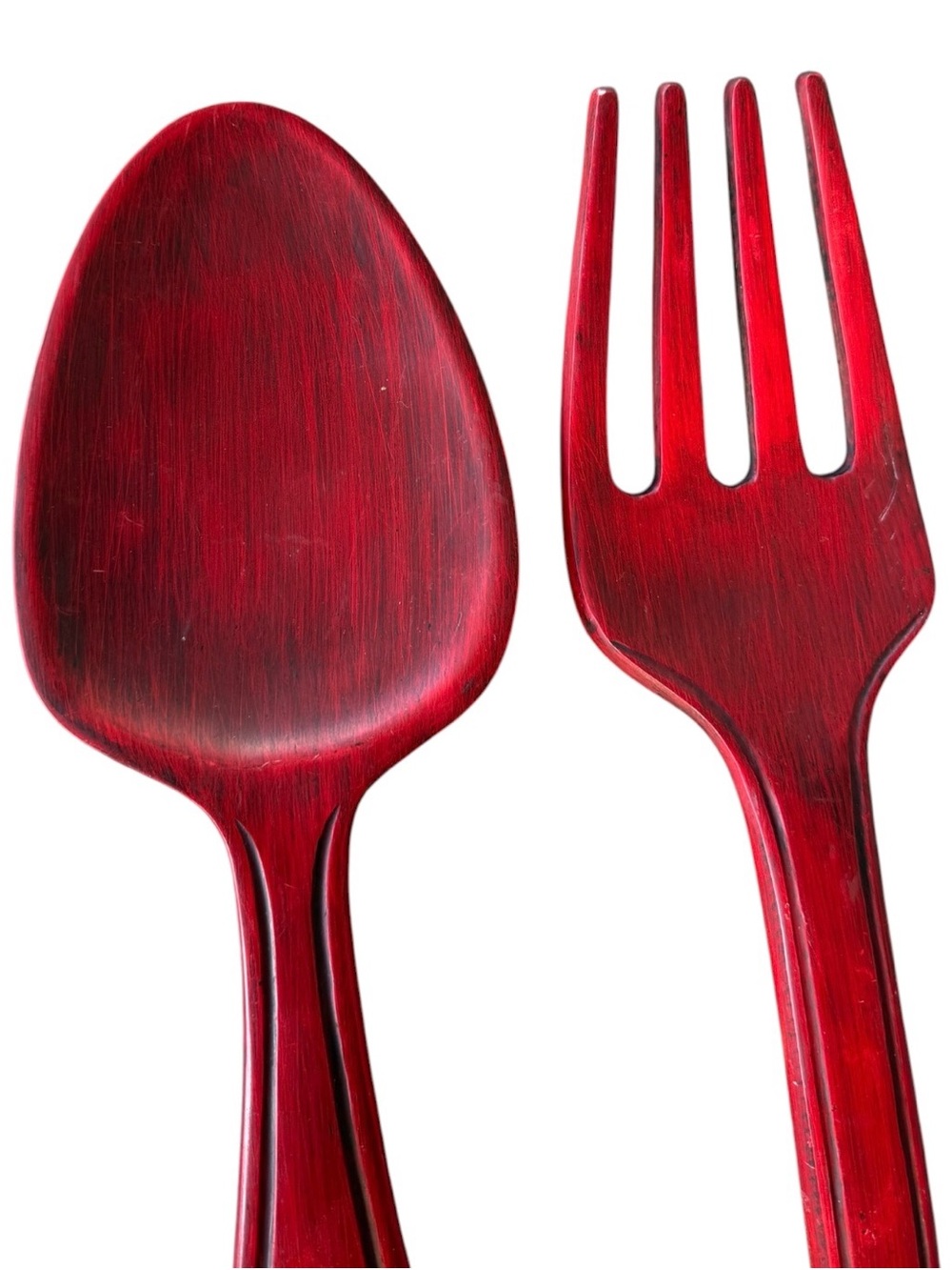 Large Red Wooden Spoon & Fork Wall Decor - Kitchen Accent - Picture 7 of 8